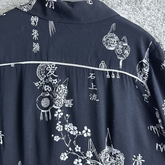 Soft Surroundings Womens Tunic Top M Asymmetrical Black Lantern Print Rayon Boho - Picture 15 of 15